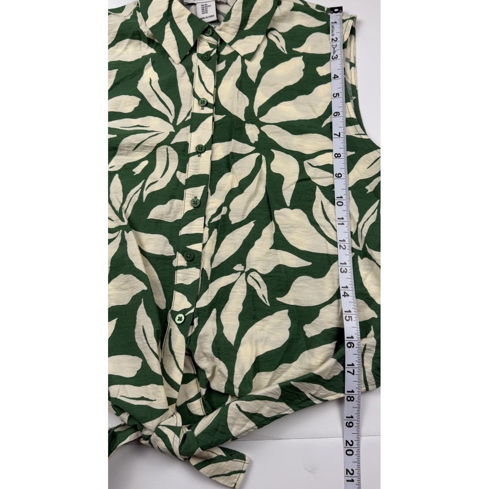 Rachel Zoe Sz XS Green White Tropical Leaf Print Tie Front Shirt Sleeveless Top - Picture 8 of 8